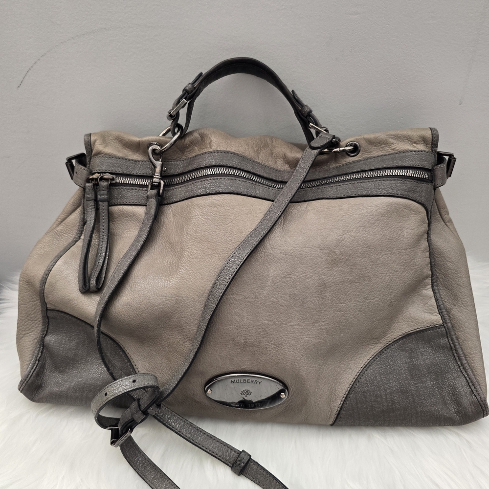 Mulberry Two-Tone Shoulder Bag in Gray and Tan